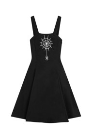 Spencer kjole; Miss Spiderweb - sort med Halloween print og snørre